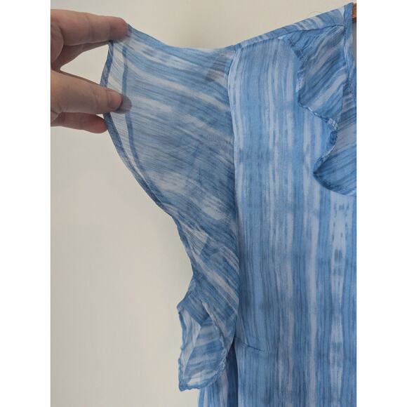 Vince Camuto Blouse Womens Medium Blue Ruffle Sheer Breezy Airy Office Feminine - Picture 4 of 9